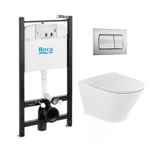 Roca Pack Bâti-support ROCA ACTIVE + WC GAP ROUND sans bride + Abattant softclose + Plaque Chromé mat (RocaActiveTheGap-2)