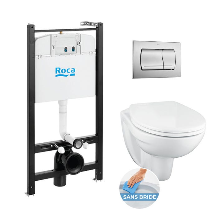 Roca Pack Bâti-support ROCA ACTIVE + WC suspendu Porcher sans bride + plaque de commande chrome mat (RocaActivePorcher-2)