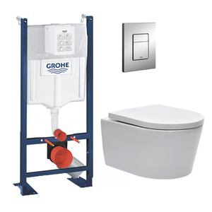 Grohe Pack WC Bâti-support autoportant + WC Swiss Aqua Technologies sans bride + Plaque chrome (ProjectSATrimless-1)