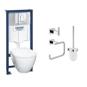 WC suspendu compact SEREL + bâti support GROHE + abattant + plaque + accessoires