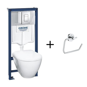 WC suspendu compact SEREL + bâti support GROHE + abattant + plaque + dérouleur