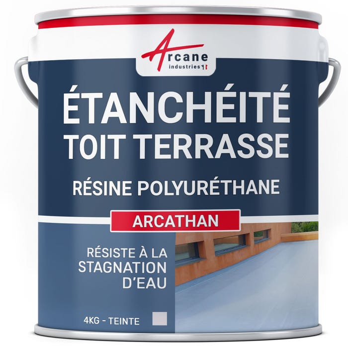 ETANCHEITE TOITURE TERRASSE PLATE - résine Pu Haute Performance - ARCATHAN Gris - 4 kgARCANE INDUSTRIES