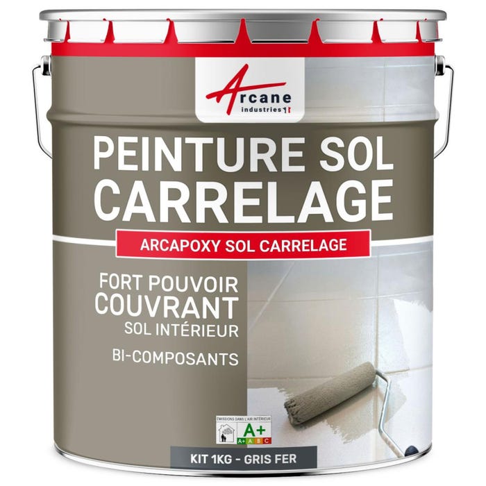Peinture Résine Sol Carrelage - ARCAPOXY SOL CARRELAGE - 1 kg (jusqu'à 5 m² en 2 couches) - Gris fer - RAL 7011 - ARCANE INDUSTRIES