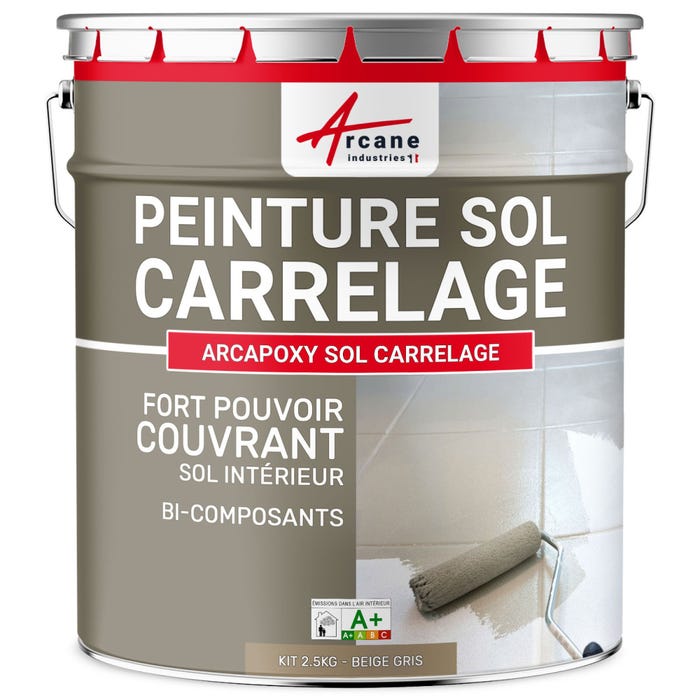 Peinture Résine Sol Carrelage - ARCAPOXY SOL CARRELAGE - 2.5 kg (jusqu'à 12.5 m² en 2 couches) - Beige Gris - RAL 1019 - ARCANE INDUSTRIES