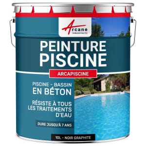 Peinture Piscine Béton - 12 Couleurs - Haute Resistance 7 Ans - Arcapiscine Noir Graphite - Ral 9011 - 10 L
