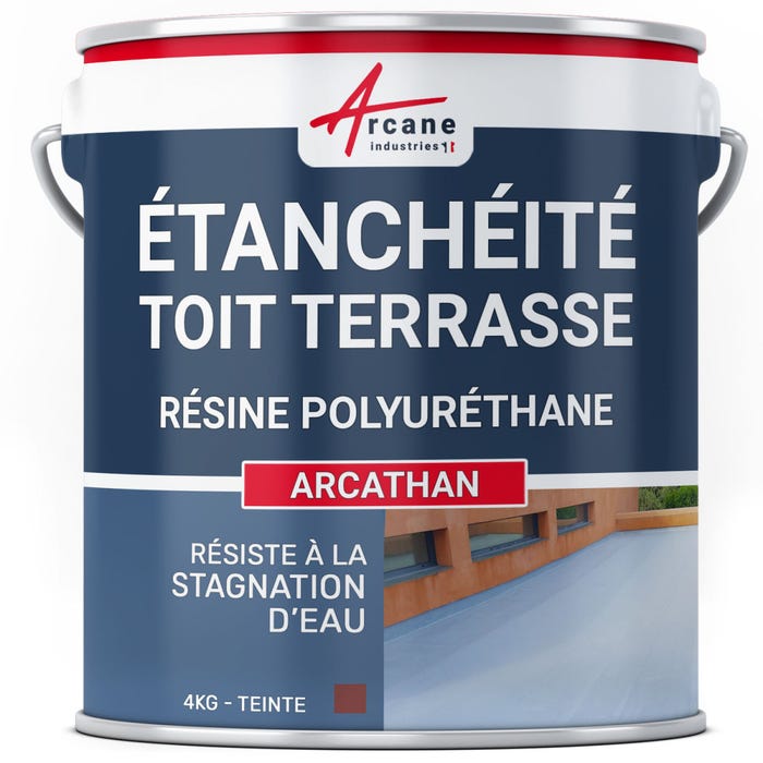 ETANCHEITE TOITURE TERRASSE PLATE - résine Pu Haute Performance - ARCATHAN Rouge Brique - 4 kgARCANE INDUSTRIES