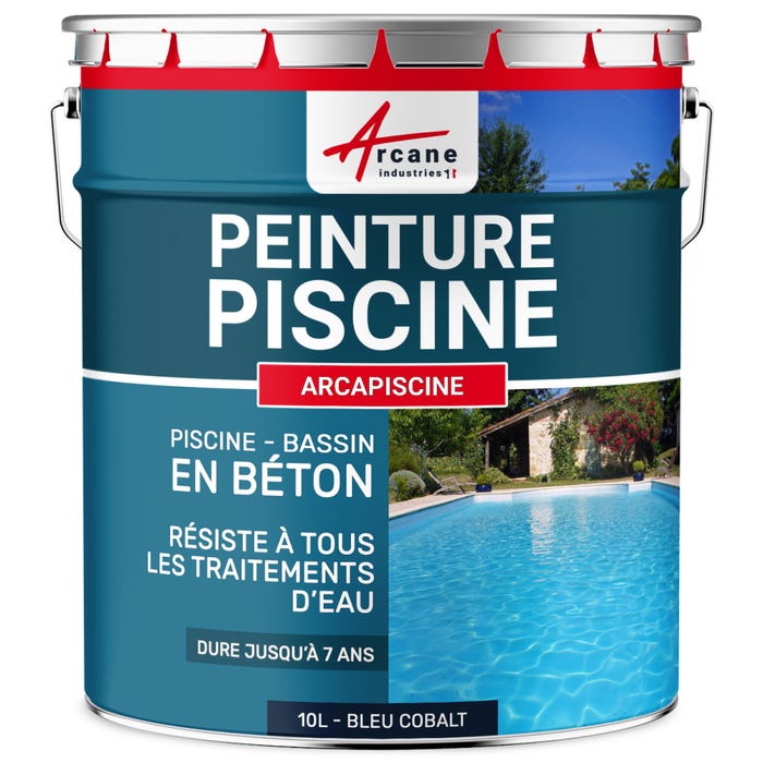 PEINTURE PISCINE BÉTON - 12 Couleurs - HAUTE RESISTANCE 7 ans - ARCAPISCINE Bleu Cobalt - RAL 5013 - 10 L-ARCANE INDUSTRIES