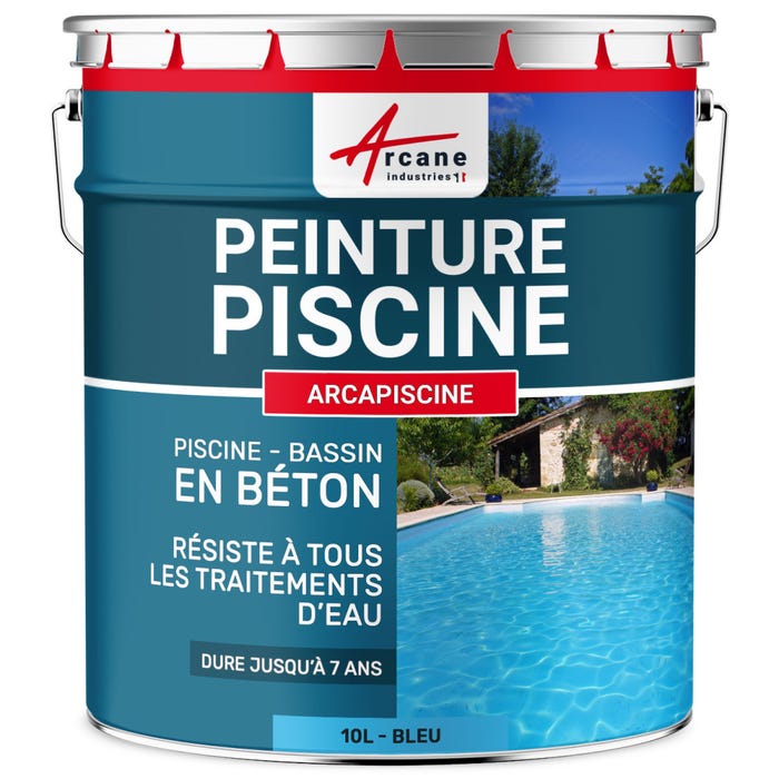 PEINTURE PISCINE BÉTON - 12 Couleurs - HAUTE RESISTANCE 7 ans - ARCAPISCINE Bleu - 10 L-ARCANE INDUSTRIES