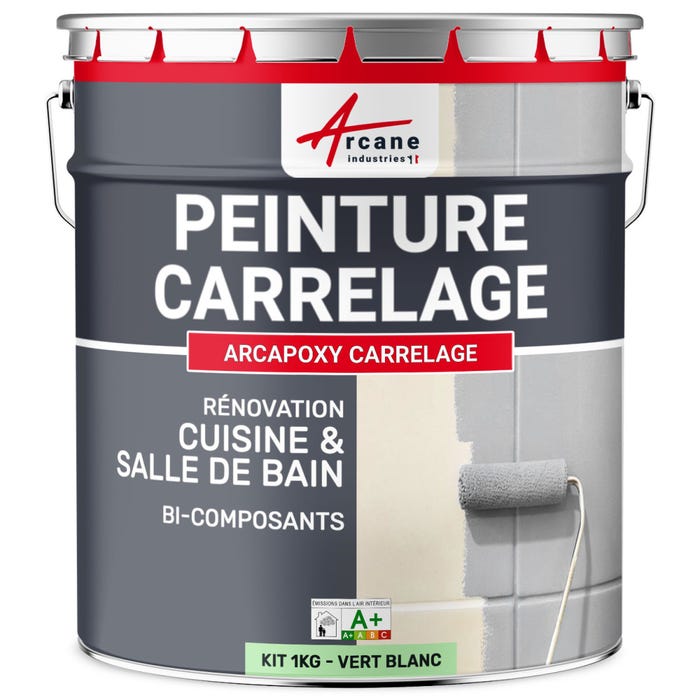 Peinture Carrelage Cuisine & Salle de bain - ARCAPOXY CARRELAGE Vert Blanc - RAL 6019 - 1 kg (jusqu'à 10 m² en 2 couches)ARCANE INDUSTRIES