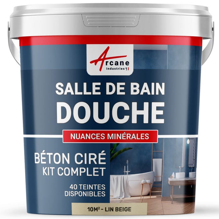 Kit Béton Ciré - Murs Salle De Bains Douche Italienne Lin Beige - 10 M² (en 2 Couches) - Arcane Industries