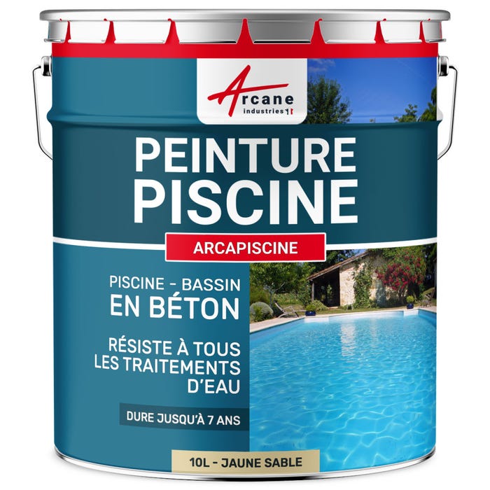 Peinture Piscine Béton - 12 Couleurs - Haute Resistance 7 Ans - Arcapiscine Jaune Sable - Ral 1002 - 10 L