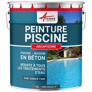 Peinture Piscine Béton - 12 Couleurs - Haute Resistance 7 Ans - Arcapiscine Gris Basalte - Ral 7012 - 10 L