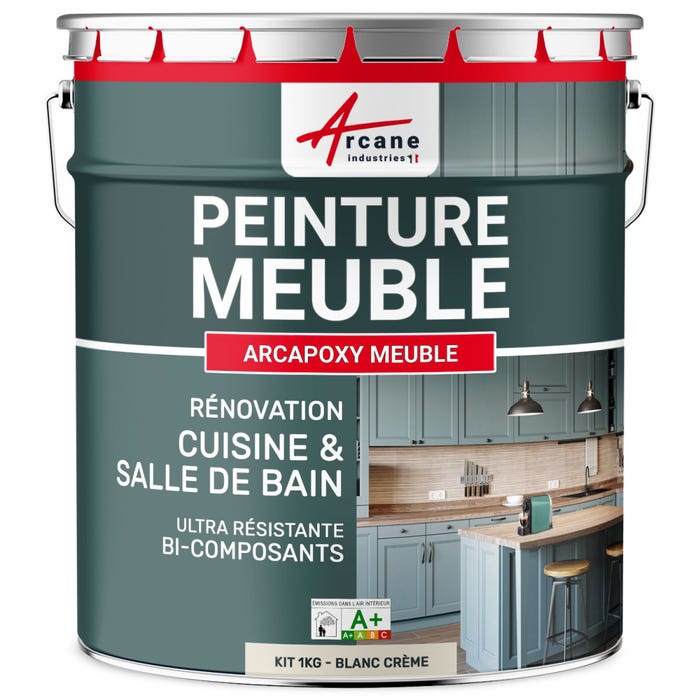 Peinture Meuble Cuisine, Salle de Bain - Résine ARCAPOXY MEUBLE - 1 kg (jusqu'à 12 m² en 2 couches) - Blanc Crème - RAL 9001 - ARCANE INDUSTRIES