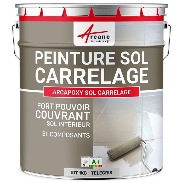 Peinture Résine Sol Carrelage - ARCAPOXY SOL CARRELAGE - 1 kg (jusqu'à 5 m² en 2 couches) - Télégris 4 - RAL 7047 - ARCANE INDUSTRIES
