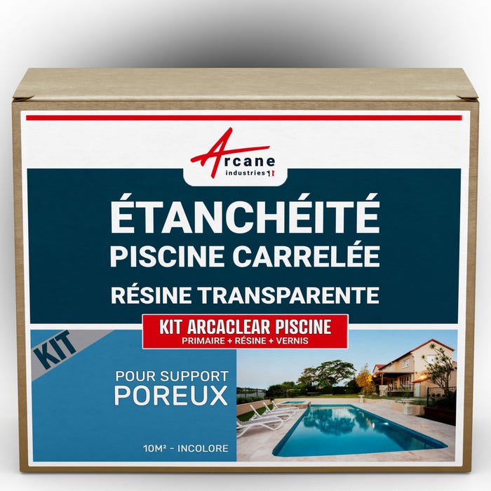 Résine d'étanchéité pour piscine carrelée - KIT ARCACLEAR PISCINE - 10 m², support poreux - Transparent - ARCANE INDUSTRIES