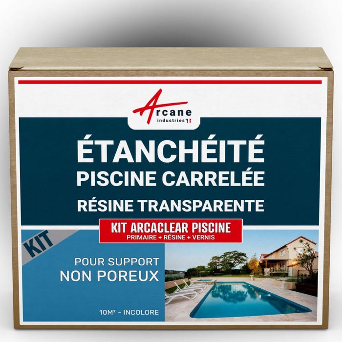 Résine d'étanchéité pour piscine carrelée - KIT ARCACLEAR PISCINE - 10 m², support non poreux - Transparent - ARCANE INDUSTRIES