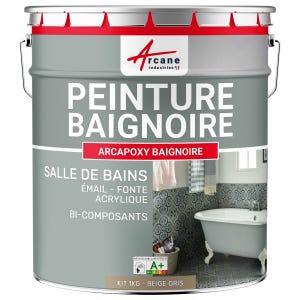 PEINTURE BAIGNOIRE LAVABO - Résine Époxy Rénovation baignoire, lavabo - 1 kg (jusqu'à 3 m² en 2 couches) - Beige Gris - RAL 1019 - ARCANE INDUSTRIES