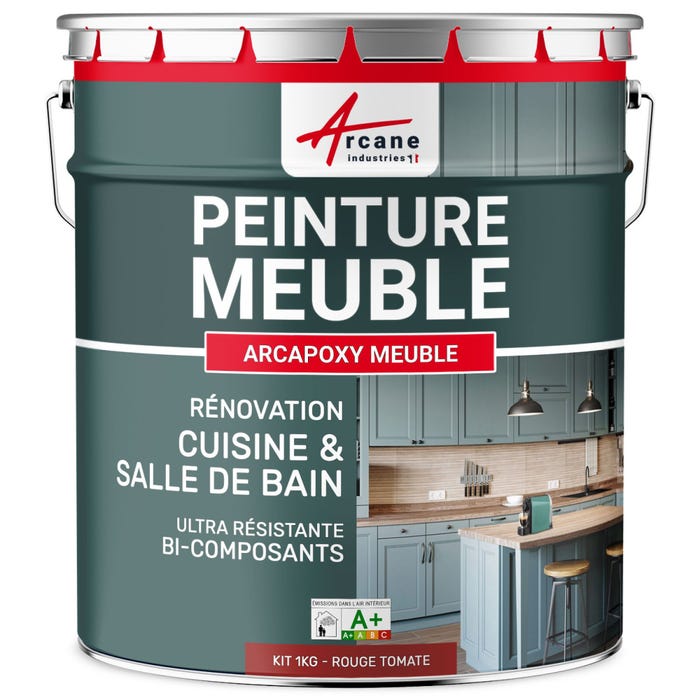 Peinture Meuble Cuisine, Salle de Bain - ARCAPOXY MEUBLE - 1 kg (jusqu'à 12 m² en 2 couches) - Rouge Tomate - RAL 3013 - ARCANE INDUSTRIES