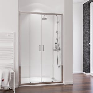 Schulte porte de douche coulissante 4 éléments, 120 x 200 cm, verre 5 mm, transparent, profilé aspect chromé