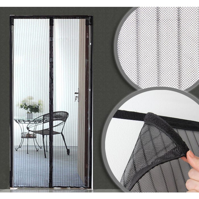 Rideau moustiquaire aimanté pour Porte - L 100 x H 215 cm - Noir