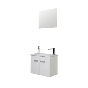 Ondée - Meuble lave-mains à suspendre 50 cm brillant blanc deux portes simple vasque et miroir assorti - ÉPICE Ayor