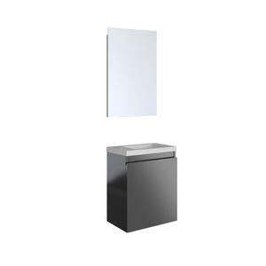 Ensemble meuble lave-mains avec miroir PORTO PACK - gris foncé brillant - L40 x H51 x P25 cm