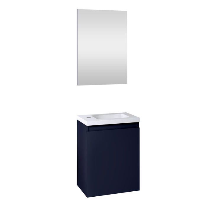 Ensemble meuble lave-mains avec miroir PORTO PACK - bleu nuit -L40 x H51 x P25 cm