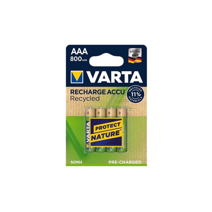 4 Piles LR03 VARTA AAA Rechargeables 800mAh recyclées