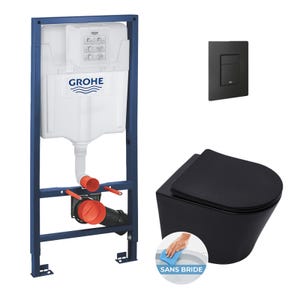Grohe Pack WC Bâti-support Rapid SL + WC Infinitio sans bride noir mat + Abattant softclose + Plaque noire mat