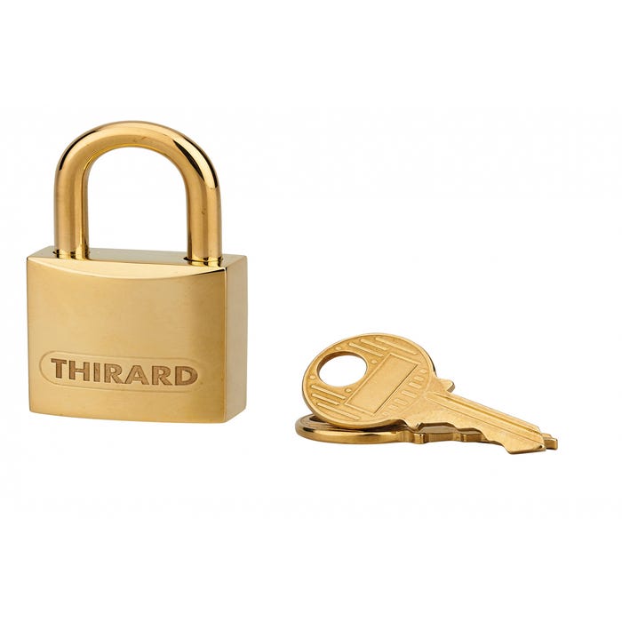 THIRARD - Cadenas à clé Luxe, laiton, intérieur, anse laiton, 20mm, laiton poli, 2 clés