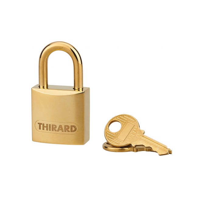 THIRARD - Cadenas à clé Luxe, laiton, intérieur, anse laiton, 20mm, laiton poli, 2 clés