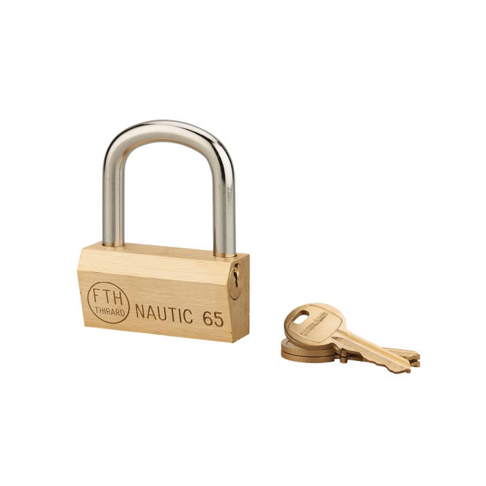 THIRARD - Cadenas à clé Nautic, laiton, intérieur, anse acier, 65mm, 3 clés