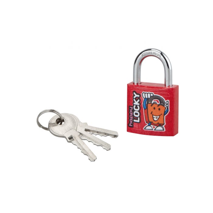 THIRARD - Cadenas à clé Happy Lock, acier, intérieur, anse acier, 30mm, rouge, 3 clés