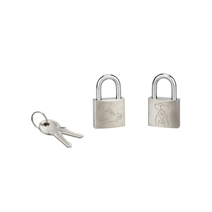 THIRARD - Lot de 2 cadenas à clé Love, laiton, intérieur, anse acier, 30mm, colombe/couple, 2 clés/cadenas