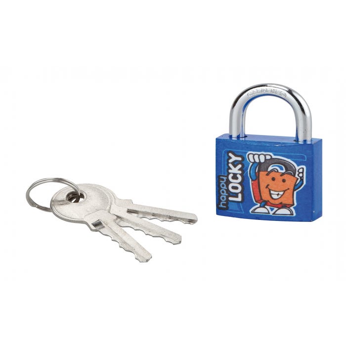 THIRARD - Cadenas à clé Happy Lock, acier, intérieur, anse acier, 30mm, bleu, 3 clés