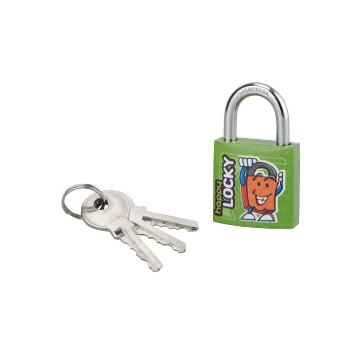 THIRARD - Cadenas à clé Happy Lock, acier, intérieur, anse acier, 30mm, vert, 3 clés