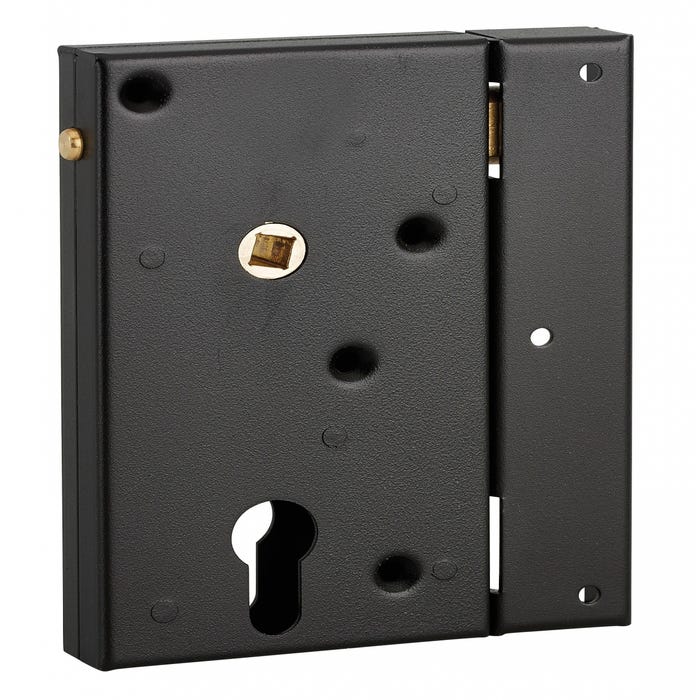 THIRARD - Boitier de serrure en applique double entrée à fouillot pour portail bois, réversible, axe 45mm, 80x150mm, noir