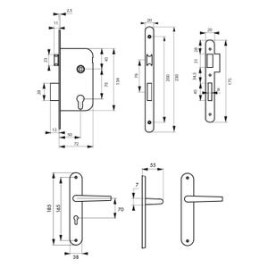 THIRARD - Garniture serrure encastrable à cylindre + ensemble poignées Leto, axe 50mm, bouts ronds, 3 clés