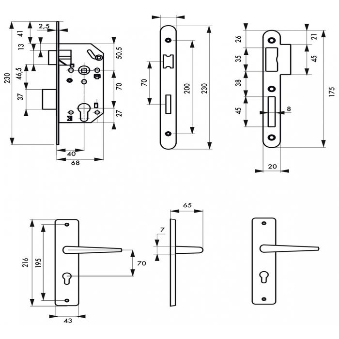 THIRARD - Garniture serrure encastrable à cylindre Monomax + ensemble poignées Demeter, axe 40mm, bouts ronds, 3 clés