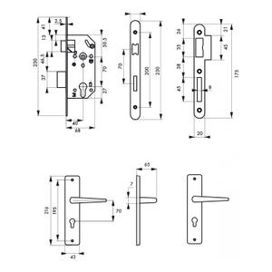 THIRARD - Garniture serrure encastrable à cylindre Monomax + ensemble poignées Demeter, axe 40mm, bouts ronds, 3 clés