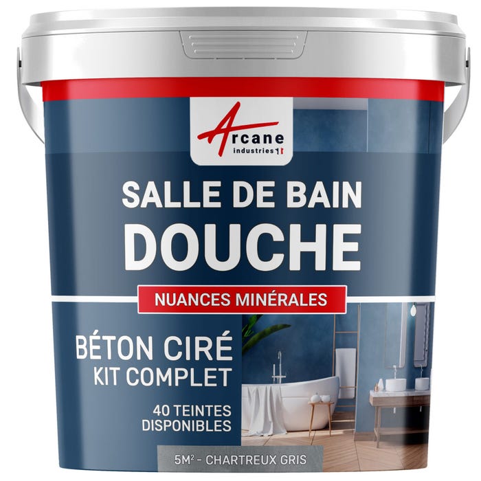 Kit Béton Ciré - Murs Salle De Bains Douche Italienne Chartreux - Gris - 5 M² (en 2 Couches) - Arcane Industries