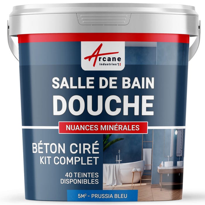 Kit Béton Ciré - Murs Salle De Bains Douche Italienne Prussia Bleu - 5 M² (en 2 Couches) - Arcane Industries