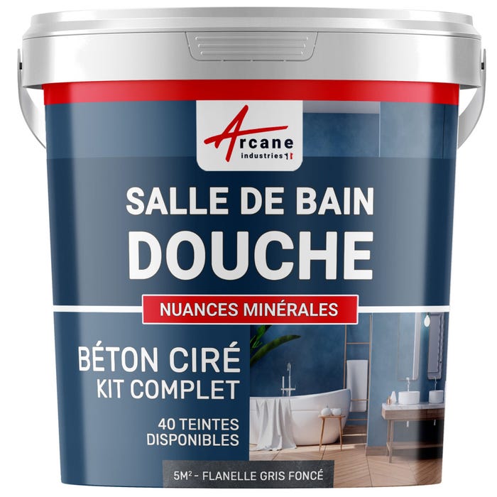 Kit Béton Ciré - Murs Salle De Bains Douche Italienne Flanelle Gris Fonce - 5 M² (en 2 Couches) - Arcane Industries