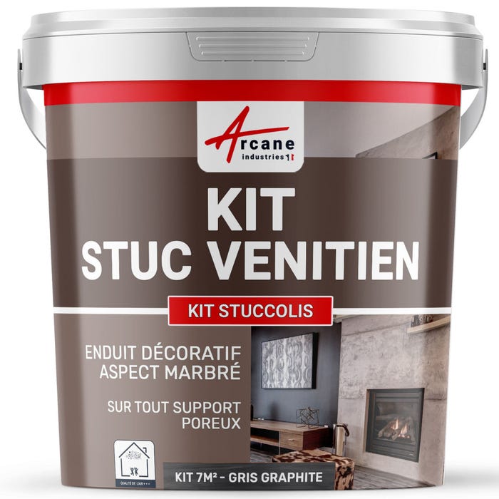 stuc venitien enduit stucco spatulable décoratif - KIT STUCCOLIS Gris Graphite - kit jusqu'à 7 m²ARCANE INDUSTRIES