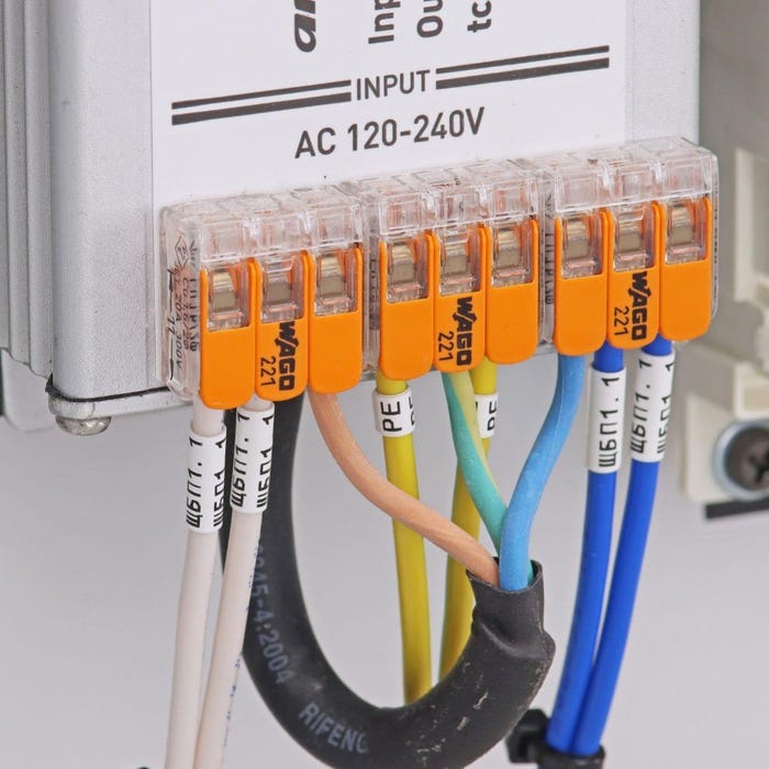 Pack de 10 bornes de connexion rapide à levier WAGO 3 entrées fil souple et rigide - S221