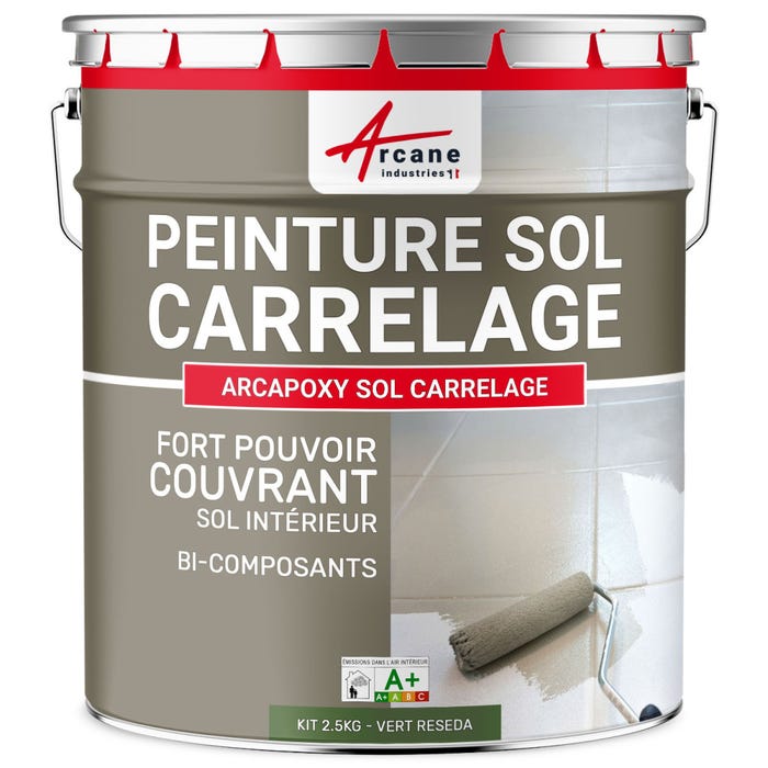 Peinture Résine Sol Carrelage - ARCAPOXY SOL CARRELAGE - 2.5 kg (jusqu'à 12.5 m² en 2 couches) - Vert Reseda - RAL 6011 - ARCANE INDUSTRIES