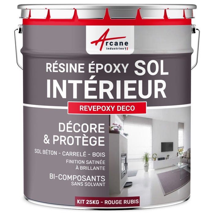 PEINTURE EPOXY SOL - REVEPOXY DECO - 25 kg (jusqu'à 70 m² en 2 couches) - Rouge Rubis - RAL 3003 - ARCANE INDUSTRIES
