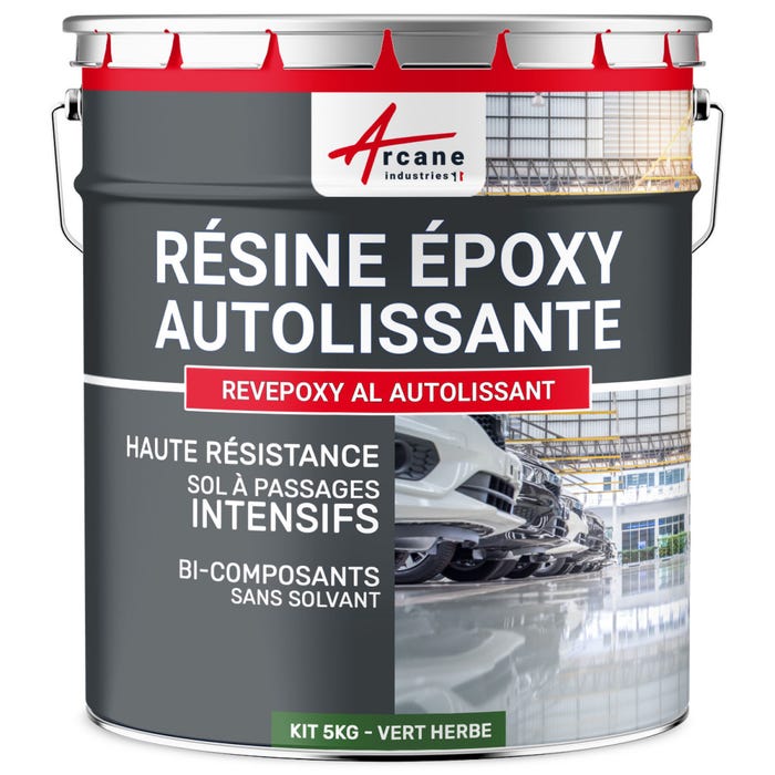 Résine Epoxy Autolissante Sols - Revepoxy Al Vert Herbe - Ral 6010 - 5 Kg - Arcane Industries