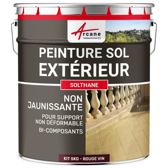 Peinture polyuréthane pour béton haute résistance non jaunissante - SOLTHANE - 5 kg - Rouge Vin - RAL 3005 - ARCANE INDUSTRIES