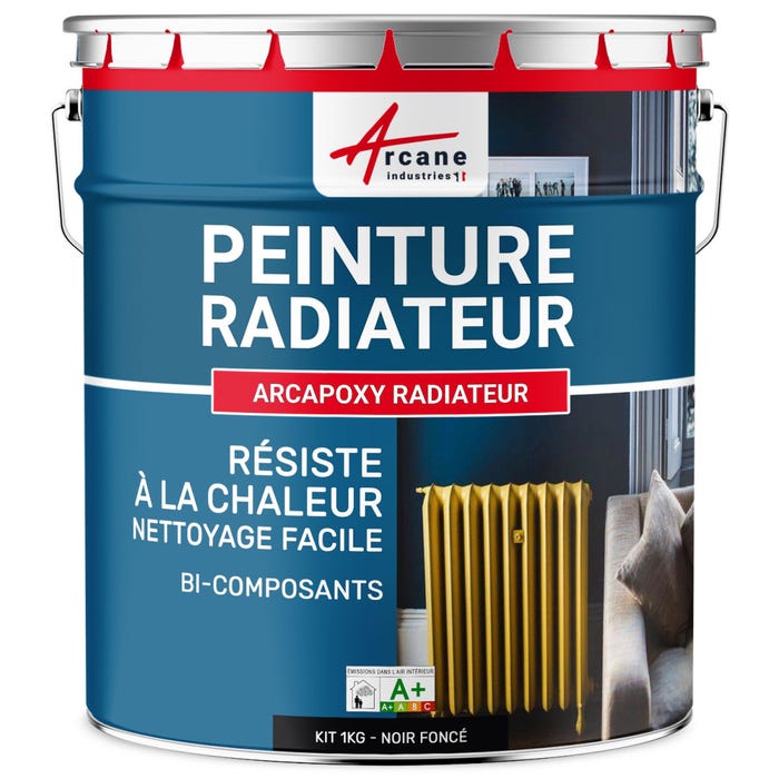 Peinture Radiateur fonte acier alu - PEINTURE RADIATEUR - 1 kg (jusqu'à 5 m² en 2 couches) - Noir foncé - RAL 9005 - ARCANE INDUSTRIES